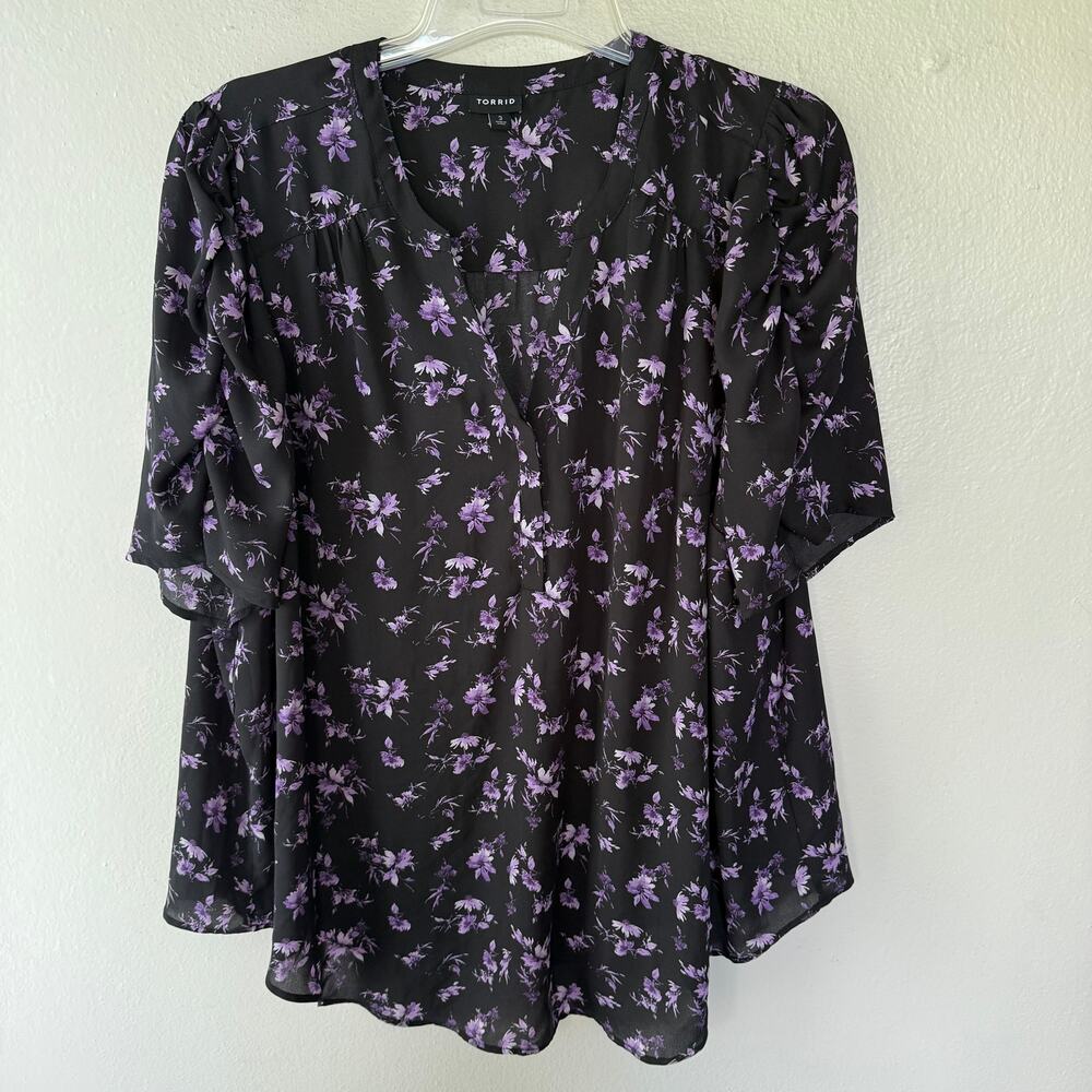 Torrid Harper flowy georgette fabric purple floral print size 3X - Picture 2 of 10